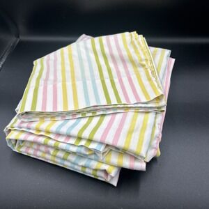 Twin Flat & Pillow Case Striped Bed Sheet 1960-1970 Mod MCM VTG Penn Press